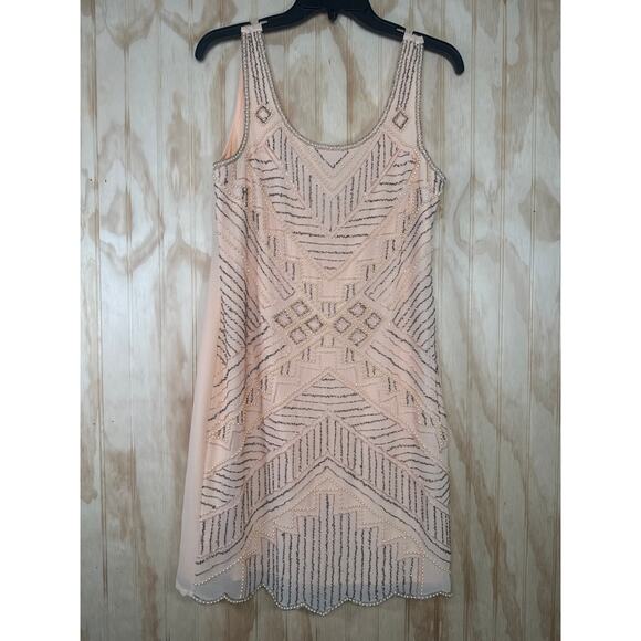 Romeo & Juliet Couture Whimsical Glam Peach Sequin Beaded Cocktail Dress Small - Picture 2 of 8